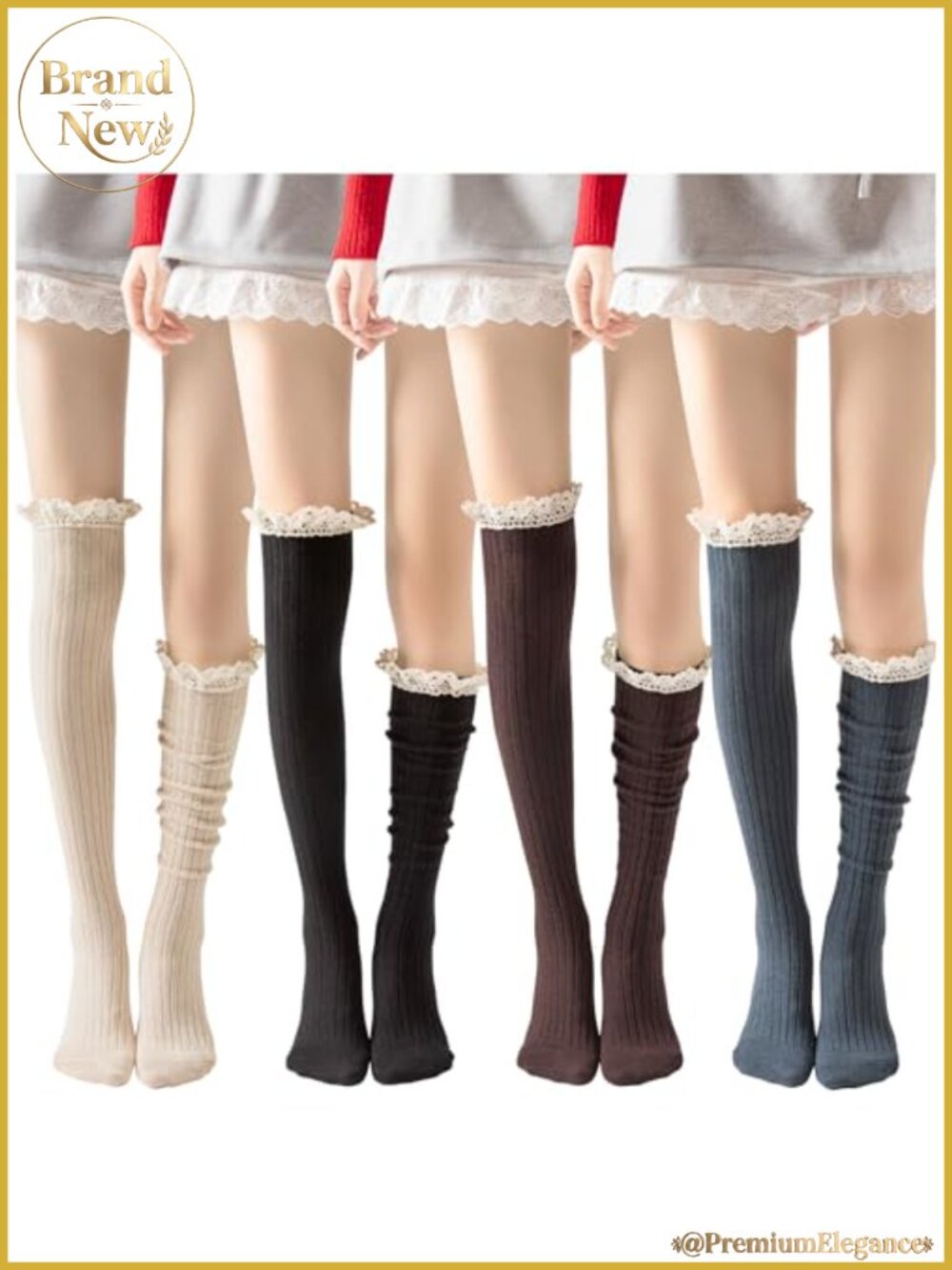 Women's Cotton Knit Knee High Boot Socks Lace Trim 4 Pack